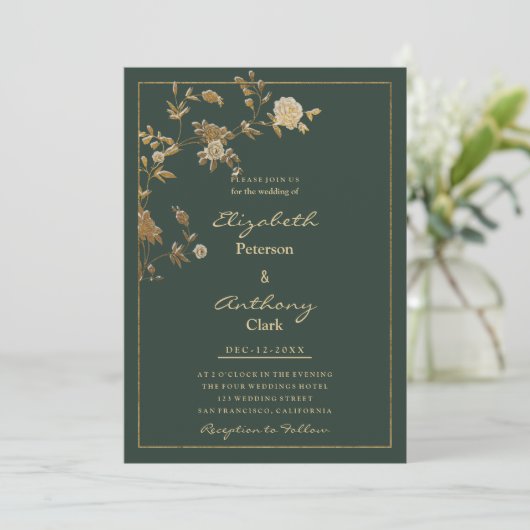 Invitation Elégant mauve vert or fleuri luxe Mariage (Debout devant)