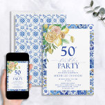 Invitation Elegant Mediterranean Lemon Floral 50th Birthday<br><div class="desc">Celebrate your 50th year in style! Whether you’re planning a big party or something more intimate, this Elegant Mediterranean Lemon Floral 50th Birthday Invitation will set the tone for your special day. This eye-catching design features an array of vibrant yellow watercolor lemon florals with hints of deep blue Mediterranean tile...</div>
