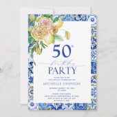 Invitation Elegant Mediterranean Lemon Floral 50th Birthday (Devant)