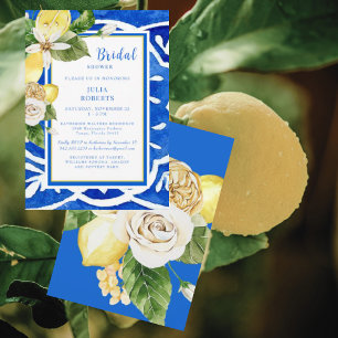 Invitation Elégant Méditerranéen Tropical Floral Cobalt Bleu