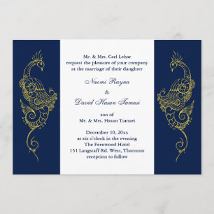 Invitation Elégant Mehndi Peacock Mariage Inviter Marine & Bl