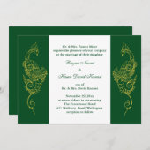 Invitation Elégant Mehndi Peacock Mariage Inviter Vert Blanc (Devant / Derrière)
