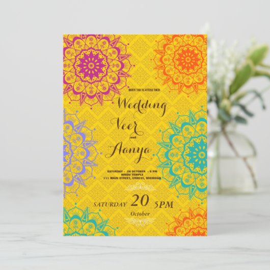 Invitation Elegant Mehndi Wedding Invite (Debout devant)