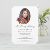 Invitation Élégant Mémorial Floral Rose Rouge (Debout devant)