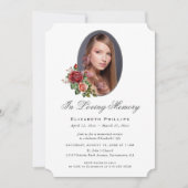 Invitation Élégant Mémorial Floral Rose Rouge (Devant)