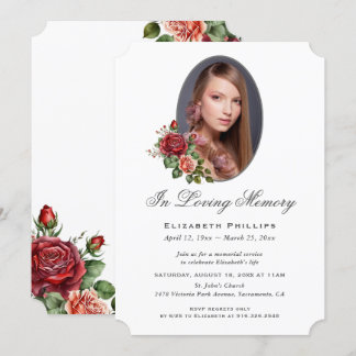 Invitation Élégant Mémorial Floral Rose Rouge