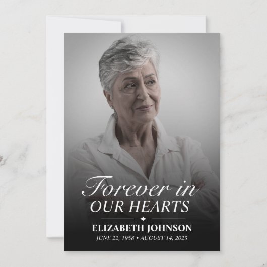 Invitation Élégant Mémorial funéraire photo noir et blanc (Devant)
