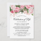 Invitation Élégant Mémorial Rose Floral | Célébration de la v (Devant)