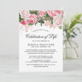 Invitation Élégant Mémorial Rose Floral | Célébration de la v (Debout devant)