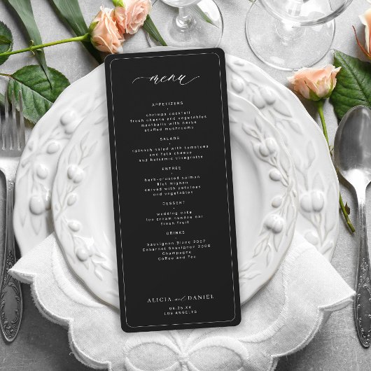 Invitation Élégant menu de mariage imprimable noir