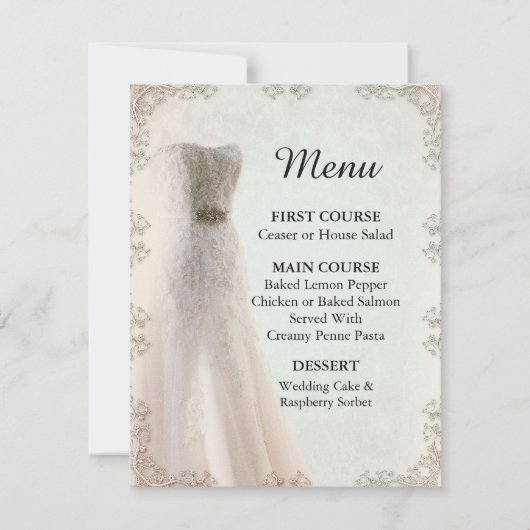 Invitation Elégant menu Mariage blanc, Robe Mariage (Devant)