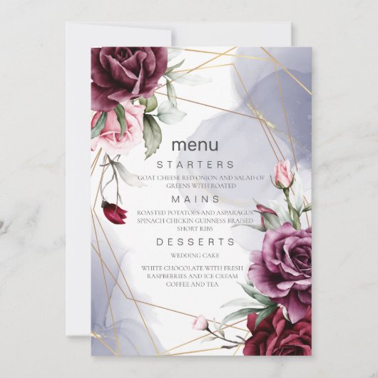 Invitation Elégant menu mariage d'aquarelle de Roses rouges b (Devant)