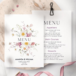 Invitation Élégant menu Mariage Floral