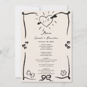 Invitation Elégant menu Mariage noir rétro tiré à la main (Devant)