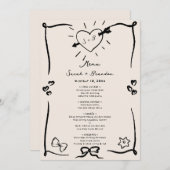 Invitation Elégant menu Mariage noir rétro tiré à la main (Devant / Derrière)