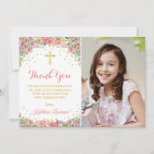 Invitation Élégant Merci de communion rose floral (Devant)