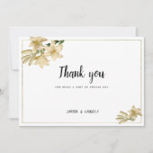 Invitation Élégant Merci de fleur de lys blanc vert or (Devant)