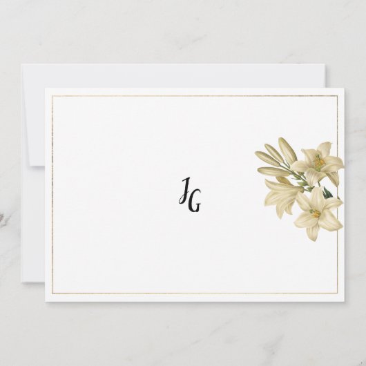 Invitation Élégant Merci de fleur de lys blanc vert or (Dos)