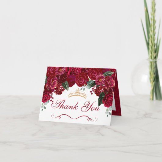 Invitation Élégant Merci de Quinceanera Floral Rouge (Devant)