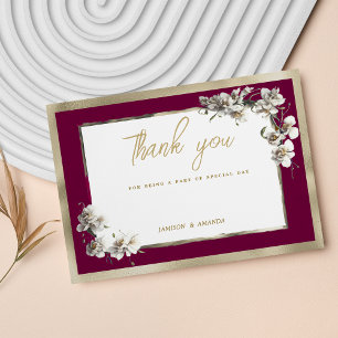 Invitation Elégant Merci d'orchidée blanche en or bordeaux