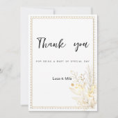 Invitation Élégant Merci floral d'or blanc botanique (Devant)