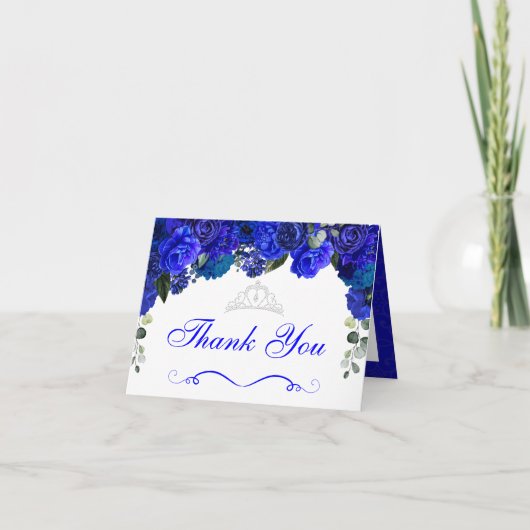 Invitation Elégant Merci Floral Royal Blue Silver (Devant)
