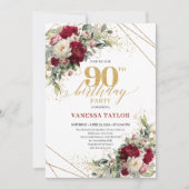 Invitation Elegant Merlot Rose Gold 90th Birthday Invite (Devant)