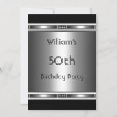 Invitation Elégant métal Look Argent Noir 50e Anniversaire Me (Devant)