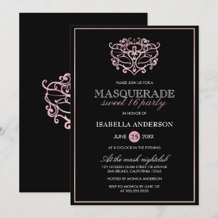 Invitation Élégant Métallic Blush Rose Masquerade Sweet 16