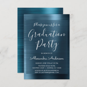 Invitation Elégant Metallic Navy Blue Graduation Party