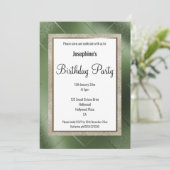 INVITATION ÉLÉGANT METALLIQUE VERT BRONZE MOTIF ANNIVERSAIRE (Debout devant)