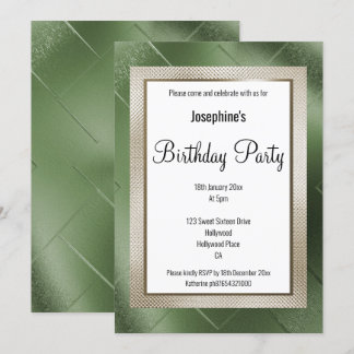 INVITATION ÉLÉGANT METALLIQUE VERT BRONZE MOTIF ANNIVERSAIRE