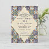 Invitation Élégant mexicain Floral Talavera Diamond Mariage (Debout devant)