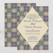 Invitation Élégant mexicain Floral Talavera Diamond Mariage (Devant / Derrière)