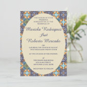 Invitation Élégant mexicain Floral Talavera Oval Mariage (Debout devant)