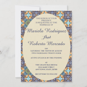 Invitation Élégant mexicain Floral Talavera Oval Mariage