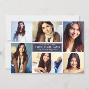 Invitation Élégant Midnight Blue Photo Collage Graduation
