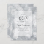 Invitation Elégant mignon Glittery Argent Bokeh 60e anniversa (Devant / Derrière)