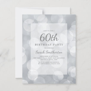 Invitation Elégant mignon Glittery Argent Bokeh 60e anniversa