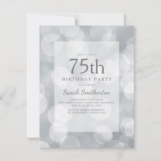Invitation Elégant mignon Glittery Silver Bokeh 75e anniversa (Devant)