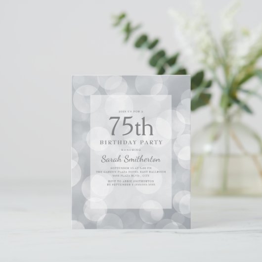 Invitation Elégant mignon Glittery Silver Bokeh 75e anniversa (Debout devant)