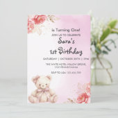 Invitation Elégant & mignon Teddy Floral Premier Anniversaire (Debout devant)