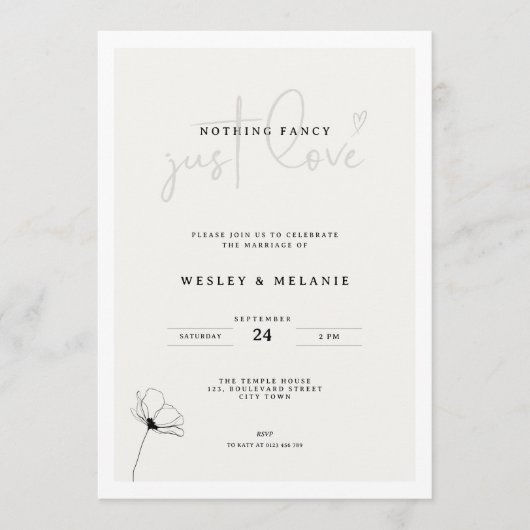 Invitation Elegant Mimimal Flower Nothing Fancy Wedding (Devant)
