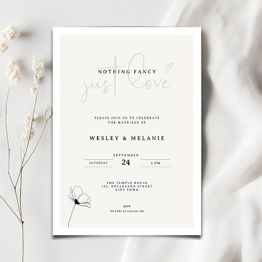 Invitation Elegant Mimimal Flower Nothing Fancy Wedding