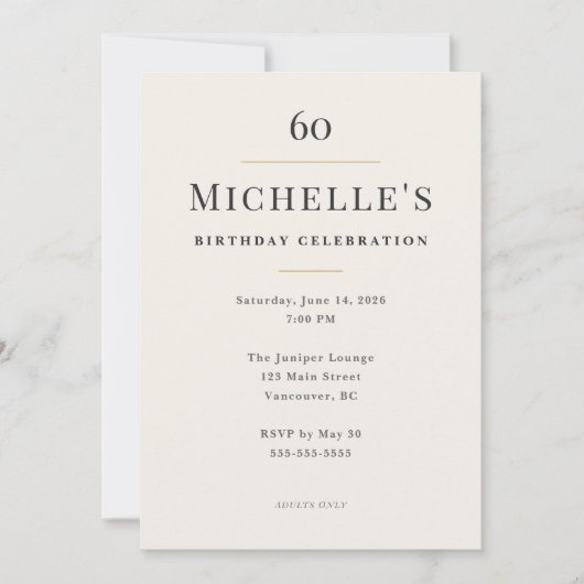 Invitation Elegant Minimal 60th Birthday Celebration (Devant)