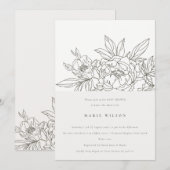 Invitation Élégant minimal Baby shower floral Brown (Devant / Derrière)