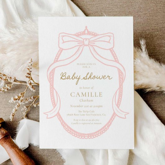 Invitation Élégant minimal Baby shower rose