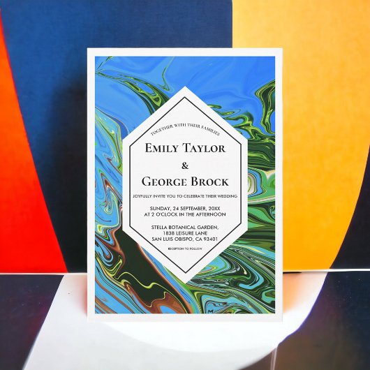 Invitation Élégant minimal bleu vert Abstrait Mariage de pein