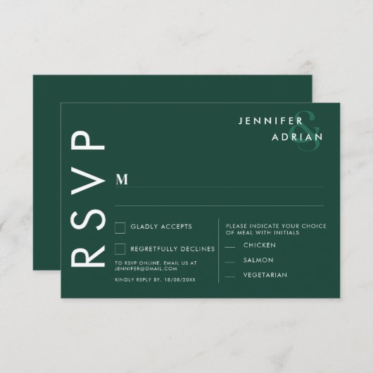 Invitation Élégant Minimal Brunswick Vert Moderne Mariage RSV (Devant / Derrière)