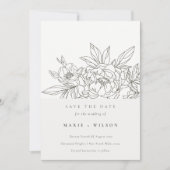 Invitation Élégant minimal Croquis Floral Brown Enregistrer L (Devant)